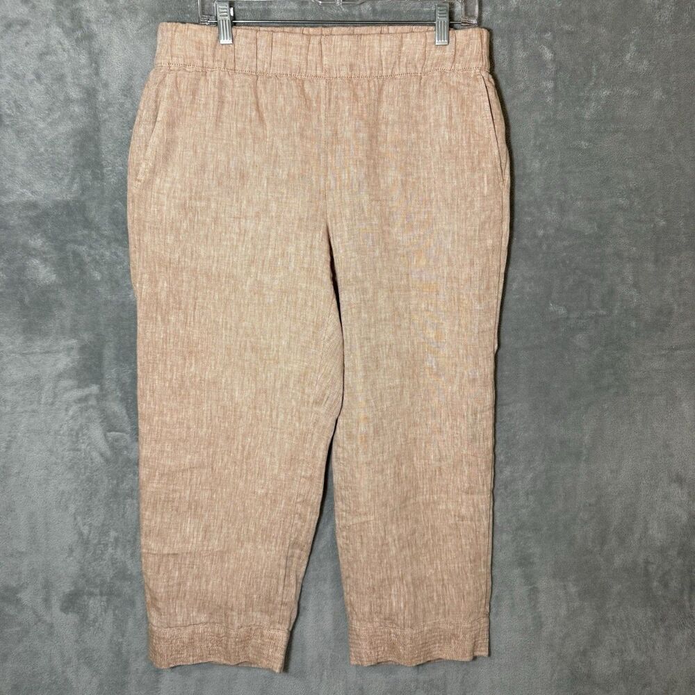 PureJill Women's 100% Linen Pants Peach Beige Medium J Jill Beachy Pull On